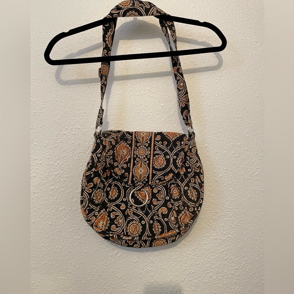 Vera Bradley Caffe Latte Saddle Up Large Crossbody bag quilted Purse brown black
